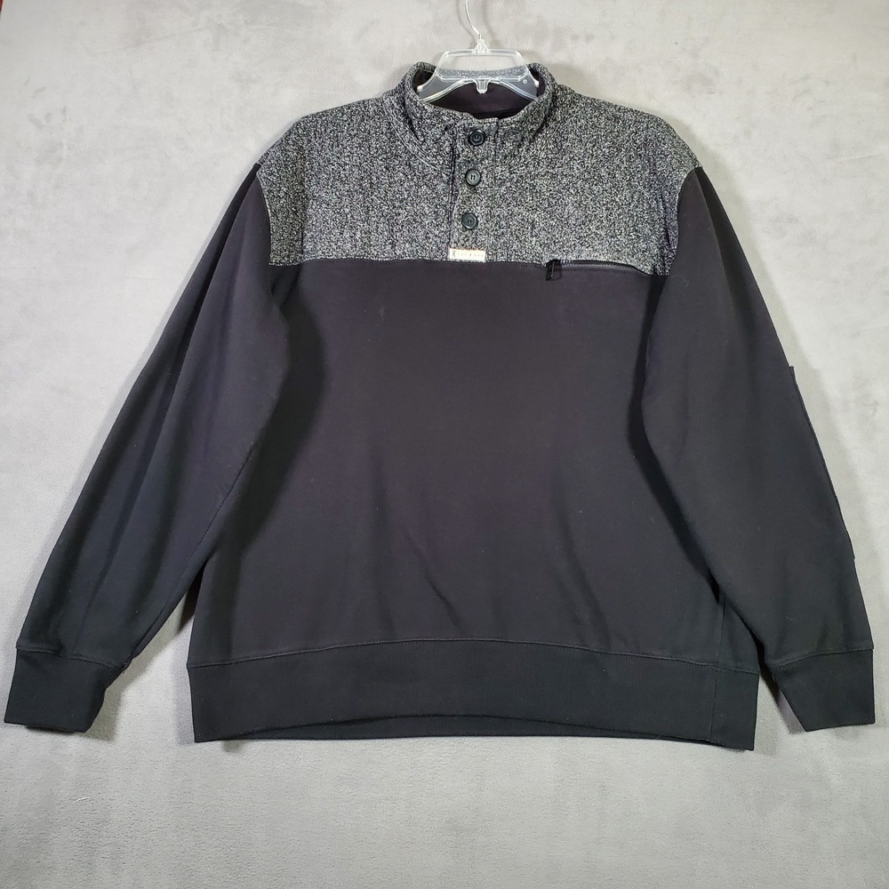Marc Ecko Cut & Sew Sweater‎ Mens 2XL Black Henley Elbow Patch Sweatshirt Grunge